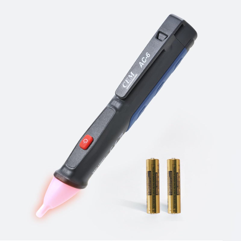 CEM Voltage Tester,CEM AC-6 Non-Contact Voltage Detector,Electrical Tester,AC,LCD Display in Percentage,Buzzer Alarm,Live Wire Tester,Wire Breakpoint Finder - Black-Built-in/External Battery (Random) - Image 1